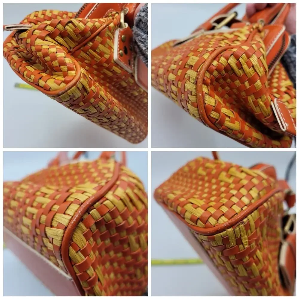 Cynthia Rowley Orange & Yellow Woven Raffia Satchel